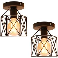 Axhup - 2er Deckenleuchten Vintage, Decken Lampe Würfel-Form Käfig Semi-Flush Mount Licht für Loft Esszimmer Schlafzimmer (Schwarz) von AXHUP