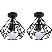 Axhup - 2er Deckleuchte Diamant Käfig Vintage Industriell Stil Deckenlampe Innen Eisen Lampe E27 Fassung für Wohnzimmer Schlafzimmer Flur (Schwarz) von AXHUP
