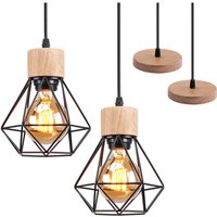 2er Pendelleuchte, Kronleuchter im Industri Stil, Antik Hängelampe mit Ø16cm Mini Diamant-Form Käfig E27 Halter für Wohnzimmer Schlafzimmer Esszimmer von AXHUP