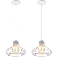 2er Pendelleuchte 1 Flammig Hängelampe im Industri Stil Kronleuchter mit Ø23cm Kürbis Käfig aus MetAlles für Wohnzimmer Esszimmer (Weiß) von AXHUP