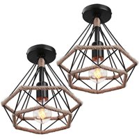 2er Pendelleuchte Hanf Seil, Kronleuchter im Ø25cm Diamant-form, Retro ndustrielle Hängelampe mit Käfig für Wohnzimmer Esszimmer (Schwarz) von AXHUP