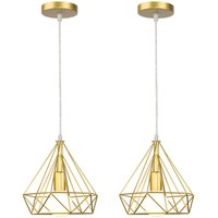2er Pendelleuchte Ø25cm Diamant Form Hängelampe, Industri Stil Kronleuchter mit Metall Käfig E27 Fassung für Wohnzimmer Schlafzimmer Esszimmer Küche von AXHUP