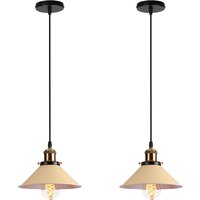 2er Pendelleuchte Vintage Kronleuchter mit Ø22cm Metall Lampenschirm Hängelampe Edison Art Lampe für Esszimmer Wohnzimmer Restaurant (Hellgelb) von AXHUP