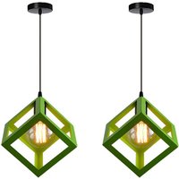 2er Pendelleuchte Würfel, Kreative Kronleuchter im Industri Stil, Hängelampe mit Metall Käfig E27 Lampenfassung für Wohnzimmer Esszimmer (Grün) von AXHUP