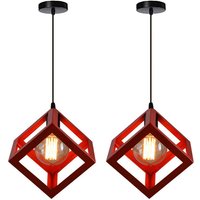2er Pendelleuchte Würfel, Kreative Kronleuchter im Industri Stil, Hängelampe mit Metall Käfig E27 Lampenfassung für Wohnzimmer Esszimmer (Rot) von AXHUP