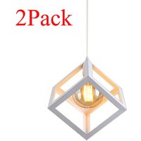 2er Pendelleuchte Würfel, Kreative Kronleuchter im Industri Stil, Hängelampe mit Metall Käfig E27 Lampenfassung für Wohnzimmer Esszimmer (Weiß) von AXHUP