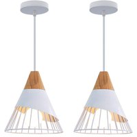 2er Pendelleuchten für Wohnzimmer, Kreative Hängelampe im Badminton Form, Moderne Stil Deckenlampe mit Holz & Eisen Lampenschirm (Weiß) von AXHUP