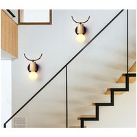 2er Wandleuchte, 1 Flammig Wand Lampe im Geweih Form, Moderne Stil, Licht aus Metall und Holz, E27 Fassung (Schwarz) von AXHUP