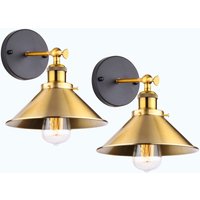 2er Wandleuchte, Vintage Industrielle Wandlampe aus Metall mit Ø22cm Lampenschirm für Schlafzimmer Wohnzimmer Esszimmer (Gold) von AXHUP