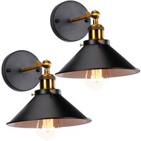 2er Wandleuchte, Vintage Industrielle Wandlampe aus Metall mit Ø22cm Lampenschirm für Schlafzimmer Wohnzimmer Esszimmer (Schwarz+Weiß) von AXHUP