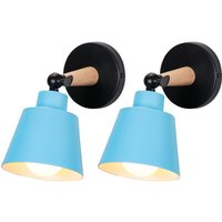 2er Wandleuchte Holz, Moderne Wandlampe Innen mit Metall Lampenschirm, Wandstrahler Art Licht Decor für Wohnzimmer Schlafzimmer (Blau) von AXHUP