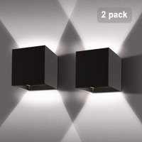 2er led Wandlampen, 12W Aluminium Wandbeleuchtung Innen, Einstellbarer Lichtstrahl, Quadratische Lampe für Wohnzimmer Schlafzimmer (Schwarz, Kaltweiß) von AXHUP