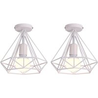 2x Deckenleuchte Diamant Form Vintage Deckenlampe mit Käfig Antik Semi-Flush Mount Licht E27 Lampenfassung für Esszimmer Schlafzimmer Loft (Weiß) von AXHUP