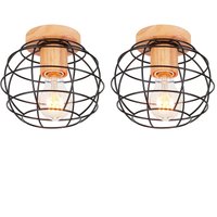 2x Metall Hölzern Deckenlampe E27 Lüster Käfig Design Retro Deckenleuchte für Wohnzimmer Schlafzimmer Café Restaurant Badezimmer Schwarz von AXHUP