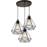 Pendelleuchte, 3 Flammig Hängelampe im Industri Stil, Kronleuchter mit Ø20cm Diamant Käfig für Wohnzimmer Schlafzimmer Esszimmer (Schwarz) von AXHUP