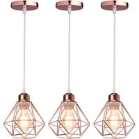 3er Pendelleuchte, Kronleuchter im Industri Stil, Antik Hängelampe mit Ø16cm Mini Diamant-Form Käfig E27 Halter für Wohnzimmer Schlafzimmer Esszimmer von AXHUP