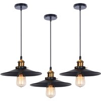 3er Pendelleuchte Schwarz Hängelampe mit Ø26cm Lampenschirm Kronleuchter Art Edison Lampe E27 Fassung für Loft Wohnzimmer Esszimmer von AXHUP