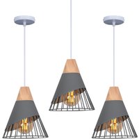 3er Pendelleuchten für Wohnzimmer, Kreative Hängelampe im Badminton Form, Moderne Stil Deckenlampe mit Holz & Eisen Lampenschirm (Grau) von AXHUP