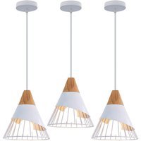 3er Pendelleuchten für Wohnzimmer, Kreative Hängelampe im Badminton Form, Moderne Stil Deckenlampe mit Holz & Eisen Lampenschirm (Weiß) von AXHUP