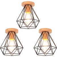 3x Diamant Deckenlampe Metall Hölzern Leuchter Moderne E27 Deckenleuchte für Schlafzimmer Badezimmer Korridor Schwarz von AXHUP