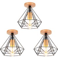 Axhup - 3x Industriell Deckenlampe in Rautenform Moderne Kronleuchter Metall Hölzern E27 Lüster für Schlafzimmer Badezimmer Flur Korridor Schwarz Axhup - 3x Industriell Deckenlampe in Rautenform Moderne Kronleuchter Metall Hölzern E27 Lüster für Schlafzimmer Badezimmer Flur Korridor Schwarz von AXHUP