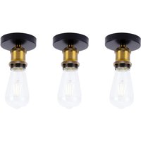 Axhup - 3x Industriell Deckenlampe mit Edison E27 Lampe Metall Vintage Retro Lüster für Schlafzimmer Wohnzimmer Dachgeschoss Korridor Schwarz & von AXHUP