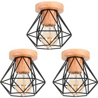 Axhup - 3x Moderne Deckenlampe Metall Hölzern Lüster mit E27 Lampenfassung aus Keramik Deckenleuchte in Rautenform für Schlafzimmer Badezimmer von AXHUP