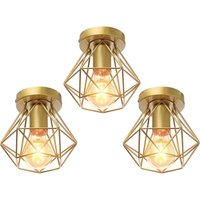 3x Pendelleuchte Antik, Ø16cm Mini Diamant-Form Kronleuchter, Vintage Hängelampe mit Käfig für Wohnzimmer Schlafzimmer Esszimmer Gold von AXHUP