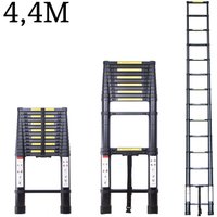 4,4M Teleskopleiter aus Aluminium Höhen Verstellbar, Loftleiter mit Stabilisator, 150 kg/330P Belastbarkeit (Schwarz) von AXHUP