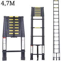 4,7M Teleskopleiter aus Aluminium Höhen Verstellbar, Loftleiter mit Stabilisator, 150 kg/330P Belastbarkeit (Schwarz) von AXHUP