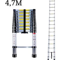 4,7M Teleskopleiter aus Aluminium Höhen Verstellbar, Loftleiter mit Stabilisator, 150 kg/330P Belastbarkeit (Silber) von AXHUP