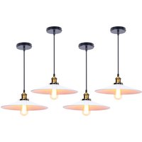 4er Pendelleuchte, Vintage Hängelampe mit Ø36cm Eisen Lampenschirm, Kronleuchter E27 Fassung für Wohnzimmer Esszimmer Küchen (Weiß) von AXHUP