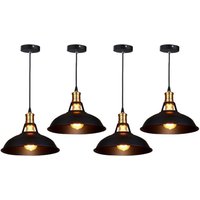 Axhup - 4er Pendelleuchte Lampenschirm Vintage Hängelampe aus Metall Edisen E27 Lampe für Loft Esszimmer Wohnzimmer Flur (Schwarz) von AXHUP