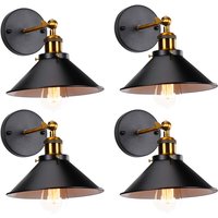 4er Wandleuchte, Vintage Industrielle Wandlampe aus Metall mit Ø22cm Lampenschirm für Schlafzimmer Wohnzimmer Esszimmer (Schwarz+Weiß) von AXHUP