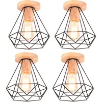 Axhup - 4x Industriell Deckenlampe in Rautenform Metall Hölzern Lüster Moderne Kronleuchter für Schlafzimmer Badezimmer Flur Korridor Schwarz von AXHUP