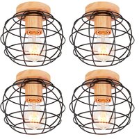 Axhup - 4x Metall Hölzern Deckenlampe E27 Lüster Käfig Design Retro Deckenleuchte für Wohnzimmer Schlafzimmer Café Restaurant Badezimmer Schwarz von AXHUP