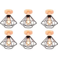 Axhup - 6x Industriell Metall Hölzern Deckenlampe Design in Rautenform Lüster E27 Kronleuchter für Wohnzimmer Korridor Flur Dachgeschoss Schwarz von AXHUP