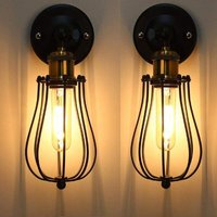 Wandleuchte Metall, Vintage Wandlampe mit Draht Käfig, Wandstrahler im IndustirAlles Stil Edison E27 Fassung Schwarz 2PCS von AXHUP