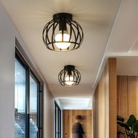 Axhup - 2er Deckenleuchte Schwarz Vintage Runden Deckenlampe mit Ø19cm Drahtkäfig Semi-Flush Mount Licht E27 Lampenfassung für Esszimmer Schlafzimmer von AXHUP