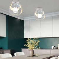 Deckenleuchte Kugel, Deckenlampe im Ø20cm Globus Design, Industrielle Kronleuchter mit Eisen Käfig für Wohnzimmer Schlafzimmer Flur Weiß 2PCS von AXHUP