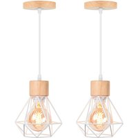 2er Pendelleuchte, Kronleuchter im Industri Stil, Antik Hängelampe mit Ø16cm Mini Diamant-Form Käfig E27 Halter für Wohnzimmer Schlafzimmer Esszimmer von AXHUP