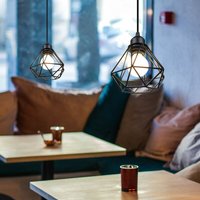 2er Pendelleuchte, Kronleuchter im Industri Stil, Antik Hängelampe mit Ø16cm Mini Diamant-Form Käfig E27 Halter für Wohnzimmer Schlafzimmer Esszimmer von AXHUP
