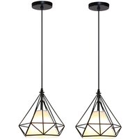 Axhup - 2er Pendelleuchte Industri Kronleuchter mit Käfig Ø20cm Diamant Hängelampe Art Lampe E27 Fassung für Wohnzimmer Esszimmer (Schwarz) von AXHUP