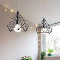 Axhup - 2er Pendelleuchte Ø25cm Diamant Form Hängelampe, Industri Stil Kronleuchter mit Metall Käfig E27 Fassung für Wohnzimmer Schlafzimmer von AXHUP