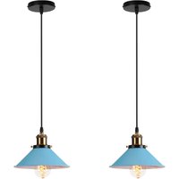 2er Pendelleuchte Vintage Kronleuchter mit Ø22cm Metall Lampenschirm Hängelampe Edison Art Lampe für Esszimmer Wohnzimmer Restaurant (Blau) von AXHUP