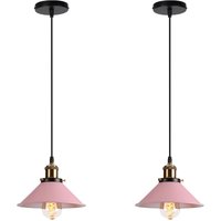 2er Pendelleuchte Vintage Kronleuchter mit Ø22cm Metall Lampenschirm Hängelampe Edison Art Lampe für Esszimmer Wohnzimmer Restaurant (Hell-Pink) von AXHUP