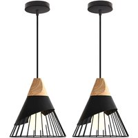 Axhup - 2er Pendelleuchten für Wohnzimmer, Kreative Hängelampe im Badminton Form, Moderne Stil Deckenlampe mit Holz & Eisen Lampenschirm (Schwarz) von AXHUP