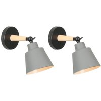 Axhup - 2er Wandleuchte Holz, Moderne Wandlampe Innen mit Metall Lampenschirm, Wandstrahler Art Licht Decor für Wohnzimmer Schlafzimmer (Grau) von AXHUP