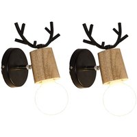 Axhup - 2er Wandleuchte Kreative, Moderne Geweih Form Wandlampe, Wandstrahler Licht aus Metall und Holz E27 Fassung für Schlafzimmer Wohnzimmer Axhup - 2er Wandleuchte Kreative, Moderne Geweih Form Wandlampe, Wandstrahler Licht aus Metall und Holz E27 Fassung für Schlafzimmer Wohnzimmer von AXHUP