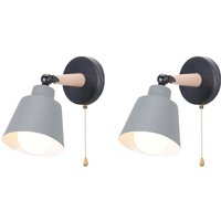 2x Metall Hölzern Wandleuchte, E27 Wandlampe + 1,8M Steckdose, Nordisch Moderne Leuchte in Macaron-Farbe für Schlafzimmer Wohnzimmer Café Mattgrau von AXHUP